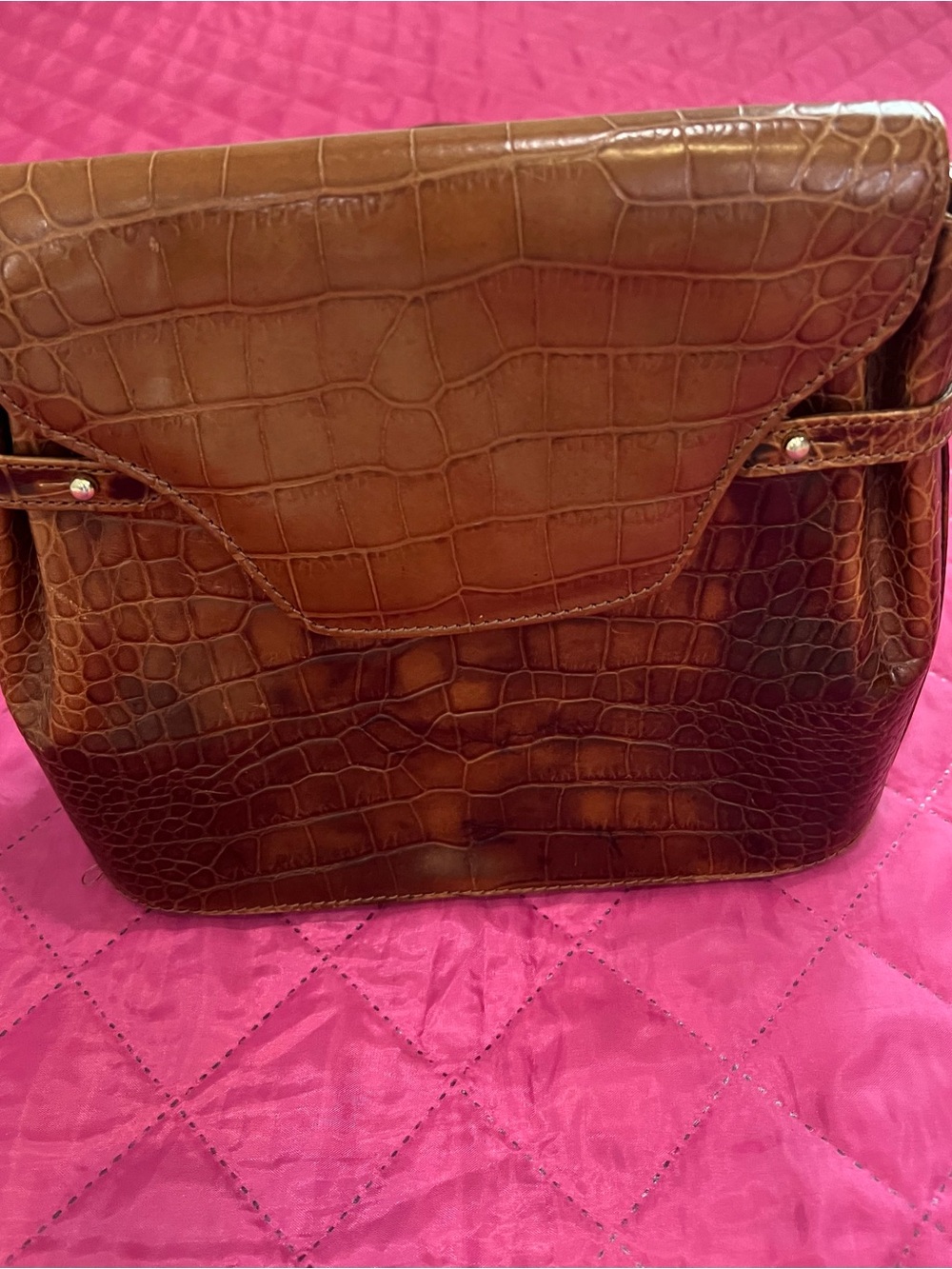Bally Brown vintage 80” Croc-Embossed Women’s Shoulder Bag